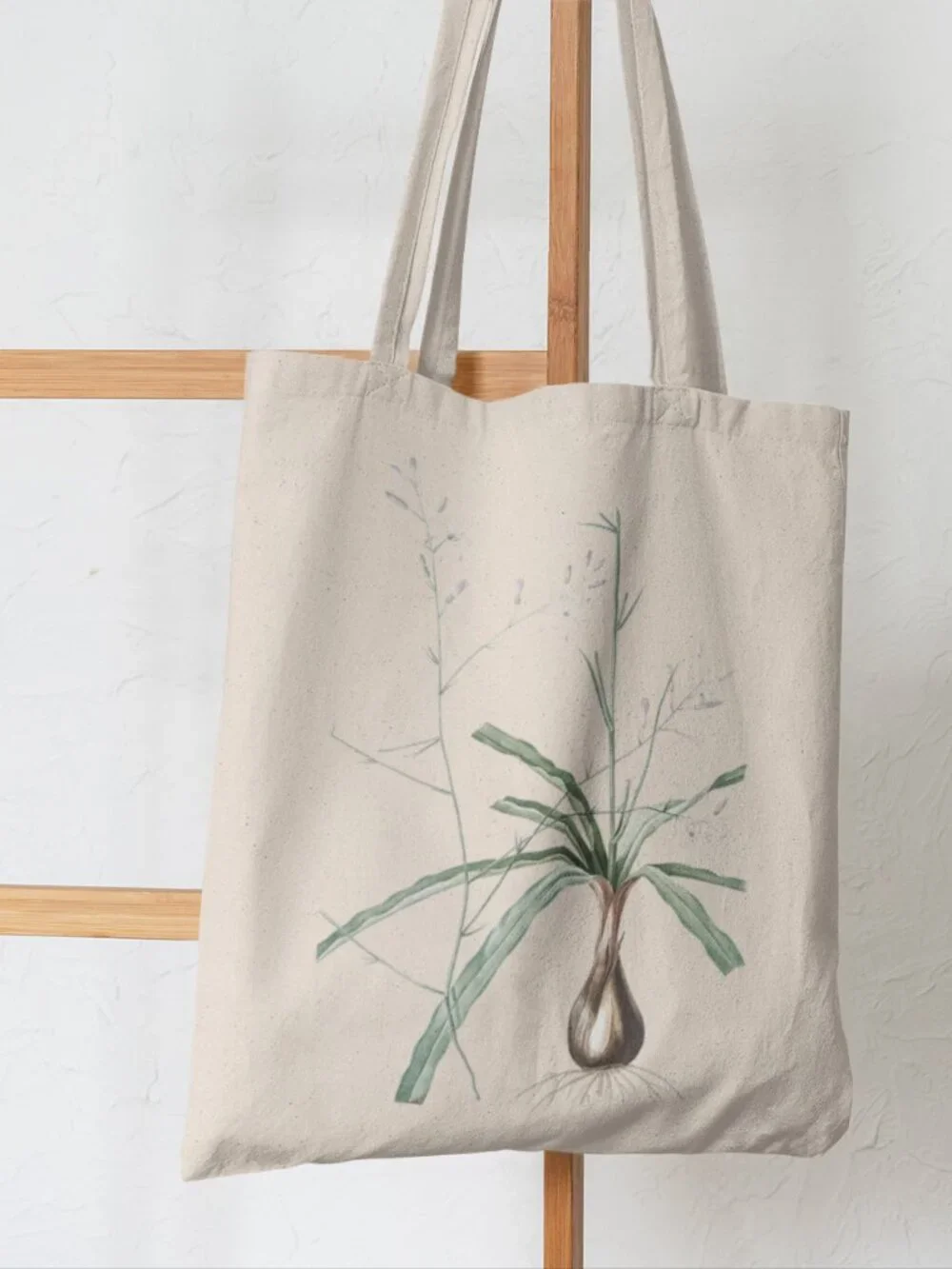 Wavy-Leafed Soap Plant Vintage Floral Print Graphic Canvas Tote Bag